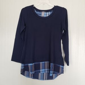 Kate & Mallory Navy Blue Bi-Level Knit Top, Sz M